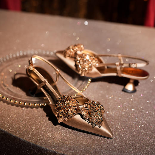 豪麟名鞋LORIBLU女鞋半凉鞋真丝布5EWSR29X金色 商品图3