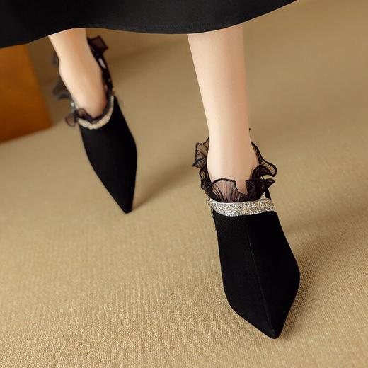 【预售5天】磨砂蕾丝花边深口高跟鞋新款女鞋尖头细跟单鞋DB&M6157 商品图3