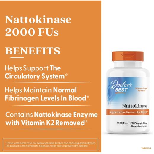 ❤️心脑血管疾病的罪魁祸首[发怒]Doctor’s best Nattokinase 纳豆激酶270粒🩸能够直接溶解成型血栓和防止血栓的形成 商品图7