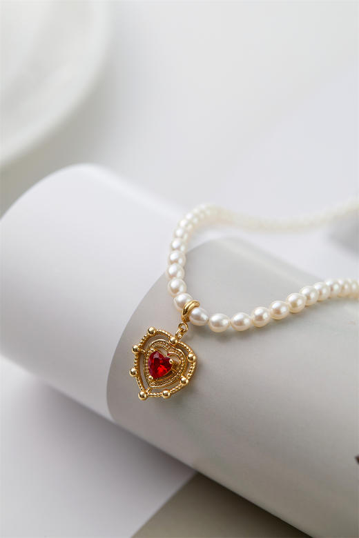pearl moments珍刻 红桃心 米粒珍珠项链 商品图3