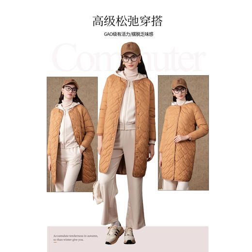 【两色可选】乔万尼轻薄型舒适型双面可穿中长款修身白鸭绒保暖时尚外套羽绒服ES4T430 商品图3