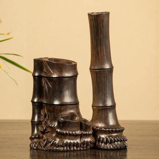 二十世纪 紫檀雕松竹梅岁寒三友双层香盒及香筒摆件 商品图0