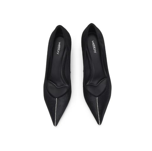 Westory2025年春季尖头中跟胎牛毛通勤百搭浅口单鞋宴会鞋W25AE58171 商品图1