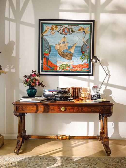 【已售】独角鹿西洋古董 19世纪法国出品帝政风格自然花卉主题铜鎏金精雕装饰硬木长桌 商品图1