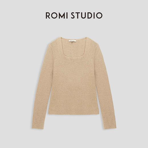 ROMI STUDIO美式复古针织衫女早秋季露锁骨方领修身毛衣M3190 商品图1