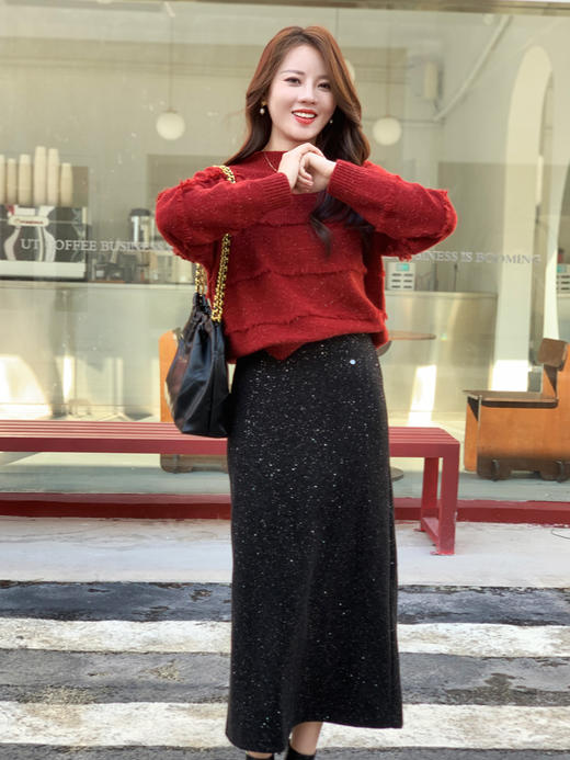 【百图lulu定制】【璀璨羽毛毛衣】懒风高级感 半高领   新年红 毛衣 商品图13