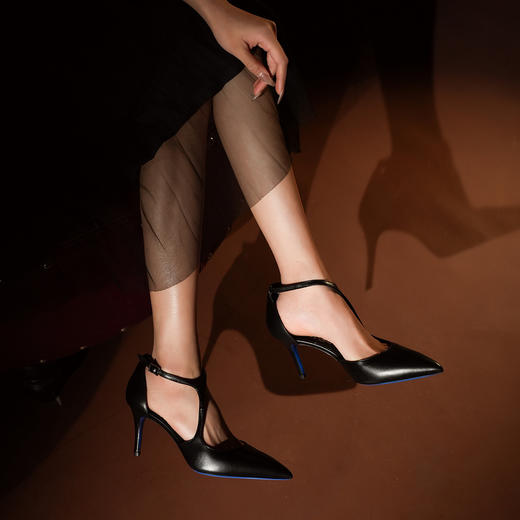 豪麟名鞋LORIBLU女鞋半凉鞋羊皮革5EXSCC54黑色 商品图2