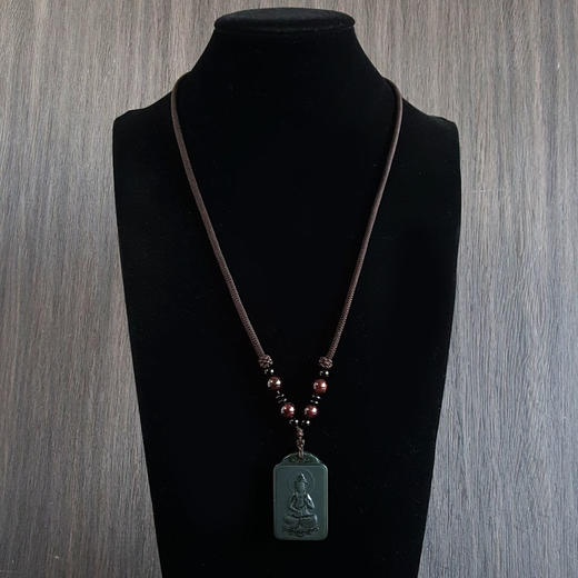 【天然正品】天然无杂裂观音造型和田玉青玉（平安、吉祥）吊坠项链48.7*29.7*8.0MM（皆取最大值）男士现售价：780特价！161224NJM17 商品图8