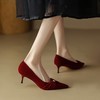 【预售5天】秀禾婚鞋酒红色细跟高跟鞋女新款春季绒面水钻伴娘单鞋YS&9191-7 商品缩略图1
