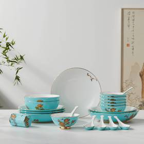 国瓷永丰源西湖蓝22头中餐具 YFY
