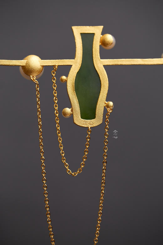 和田碧玉花瓶珍珠银鎏金镶嵌项链 商品图3