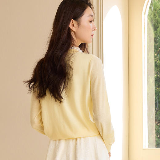 玳莎圆领长袖针织开衫女2025早春新款提花设计感外穿毛衣上衣内搭  FA33301 商品图3