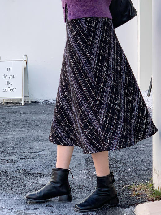 【百图lulu定制】【鸢尾紫半裙】浪漫 迷人 紫色 格纹羊毛混纺 半身裙 商品图2