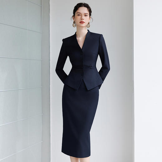 IWY/藏青色职业装套装女新款高级感通勤商务套装时尚优雅工作服秋冬243052C1S1 商品图3