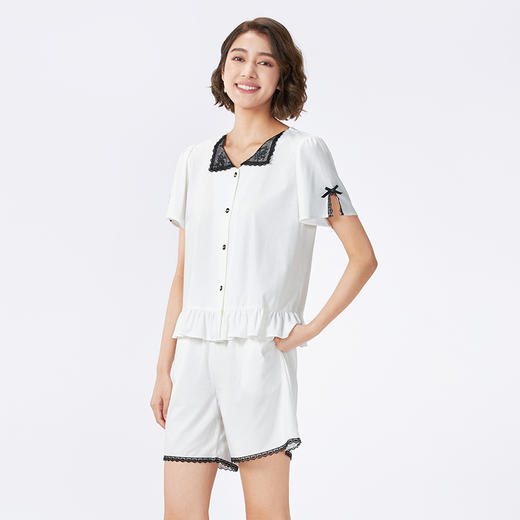 都市丽人女士正价棉质短袖套装薄针织提花好睡好眠短袖类LHH1B7 商品图2