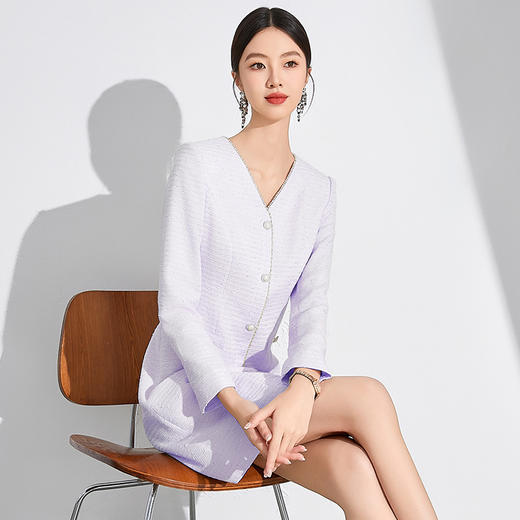 IWY/长袖连衣裙女香芋紫色显瘦通勤裙子小香风优雅名媛裙子主持人24Q611 商品图4
