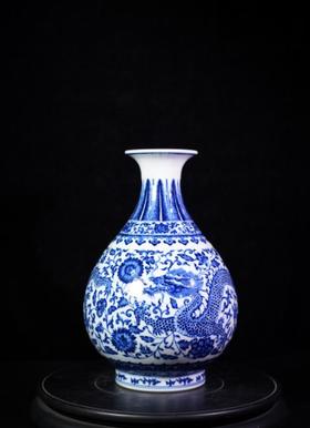 柴窑青花双龙缠枝莲玉壶春