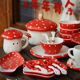 【超萌北欧风家居】可爱蘑菇陶瓷碗卡通汤面碗组合结婚伴手礼物春节过新年喜庆餐具