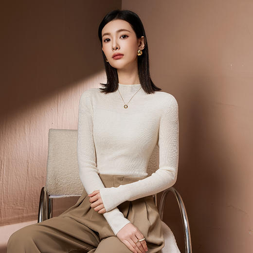 I'd爱帝半高领100%绵羊毛衫女纯色时尚轻奢百搭打底衫 商品图3