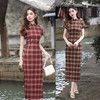 GX   TR棉文艺格子长款短袖旗袍2025春夏新款时尚改良少女款旗袍 商品缩略图0