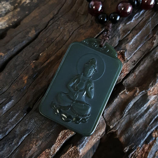 【天然正品】天然无杂裂观音造型和田玉青玉（平安、吉祥）吊坠项链48.7*29.7*8.0MM（皆取最大值）男士现售价：780特价！161224NJM17 商品图3