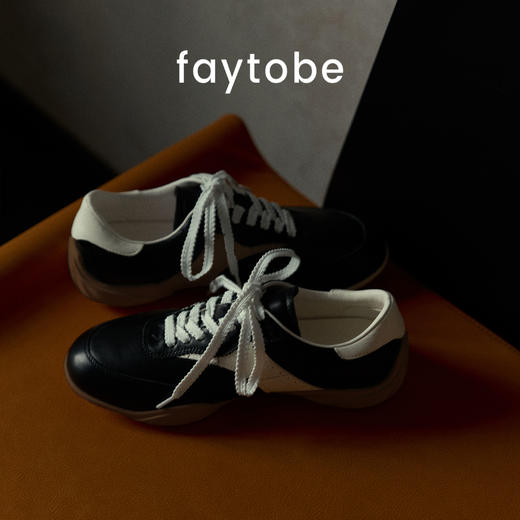 FAYTOBE 极简经典复古德训鞋拼接撞色运动鞋花边系带休闲鞋 商品图4