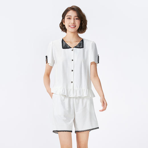 都市丽人女士正价棉质短袖套装薄针织提花好睡好眠短袖类LHH1B7 商品图1