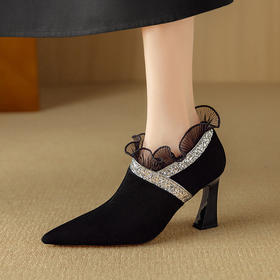 【预售5天】磨砂蕾丝花边深口高跟鞋新款女鞋尖头细跟单鞋DB&M6157