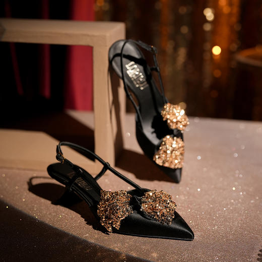 豪麟名鞋LORIBLU女鞋半凉鞋真丝布5EWSR29X黑色 商品图3