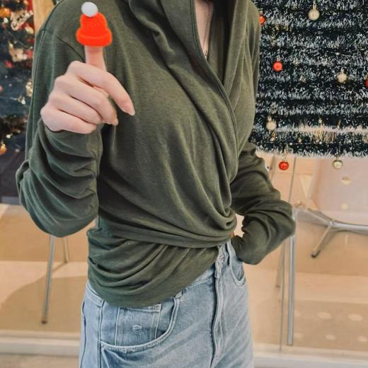 顺丰包邮42059洛诗琳柔软牛油果绿色垂褶连帽小衫220340 商品图4