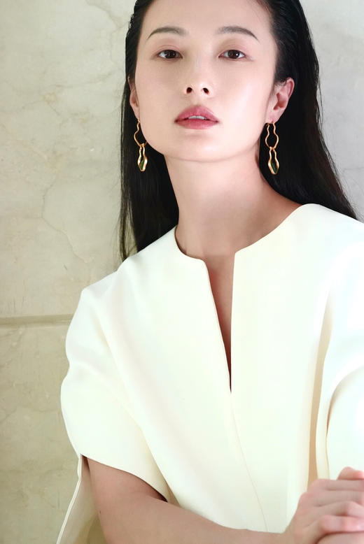 和田碧玉山峦银鎏金双葫芦耳环 商品图2