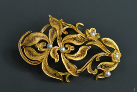 银鎏金金花丝胸针项链两用