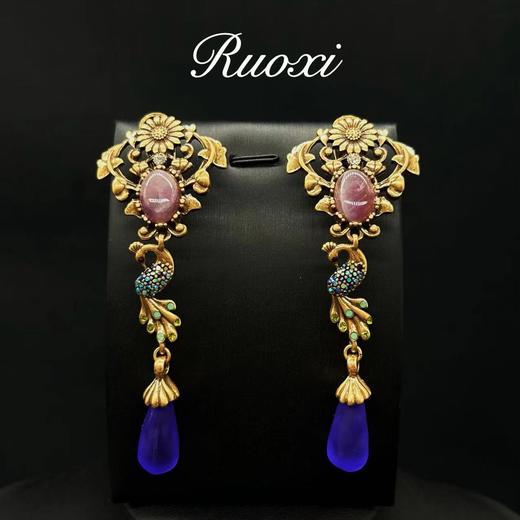 vintage00524 动物孔雀新中式玛瑙流苏古董宫廷古法耳环耳饰 商品图0