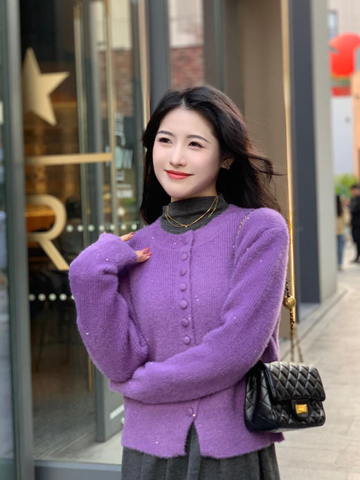 【百图lulu定制】【烟花水貂毛开衫】柔软细腻  钉珠亮片 水貂毛 柔软 毛衣开衫 商品图4