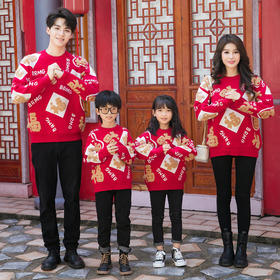 全家福加厚红色亲子装毛衣喜庆年服一家三口四口童装情侣装家庭装HLY