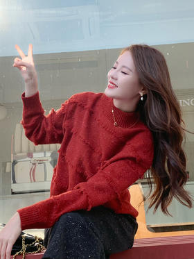 【百图lulu定制】【璀璨羽毛毛衣】懒风高级感 半高领   新年红 毛衣