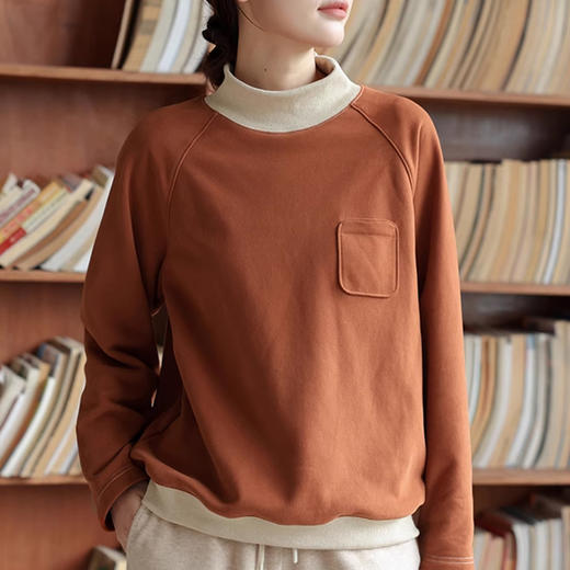 裁缝学苑AQ411毛圈棉磨绒加厚高领撞色插肩袖卫衣纸样女装上衣版型样板 商品图5