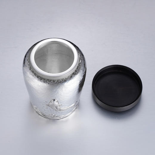 子佩集S990银【一跃而上】茶叶罐纯银【SX002】锤纹茶具原创作品 商品图2