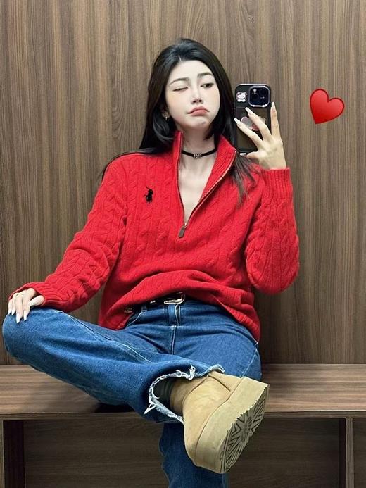 C位立领polo经典老钱风麻花针织半拉链毛衣 商品图6