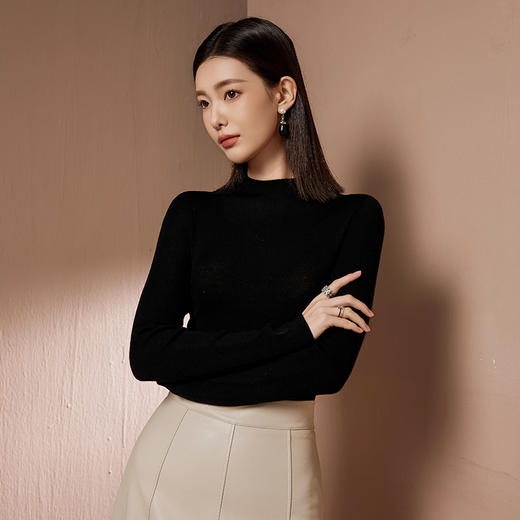 I'd爱帝半高领100%绵羊毛衫女纯色时尚轻奢百搭打底衫 商品图1