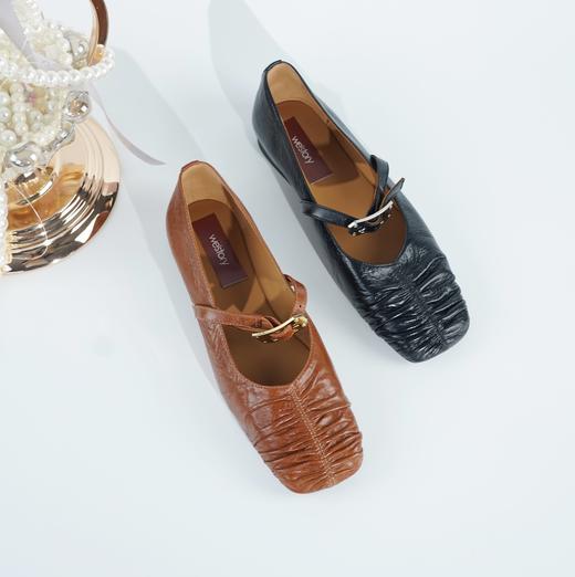 Westory2025年春季方头平跟流云褶超柔玛丽珍休闲老钱风浅口单鞋W25AE58281 商品图3