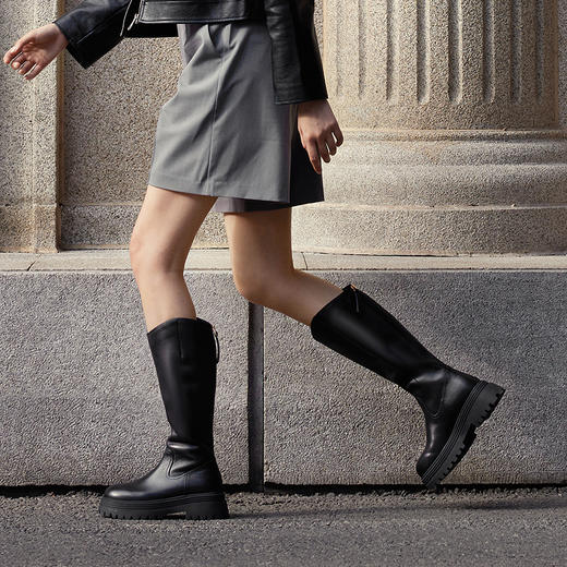 千百度厚底增高真皮骑士靴女款冬季显瘦高筒长靴瘦瘦靴A24530027 商品图1