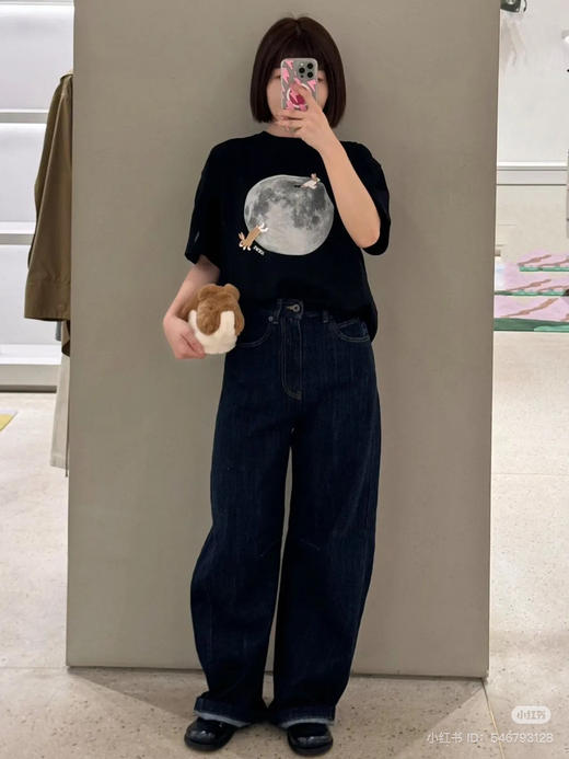 19-1 18号左右发 渠道货 LEW爆款 月兔刺绣厚实长款宽松T恤 我穿L宽松 商品图9