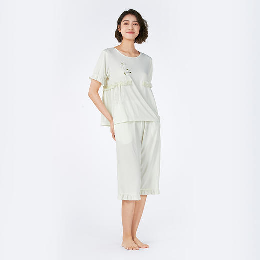 都市丽人女士正价棉质短袖套装薄针织提花生活家居短袖类LHH2F1 商品图2