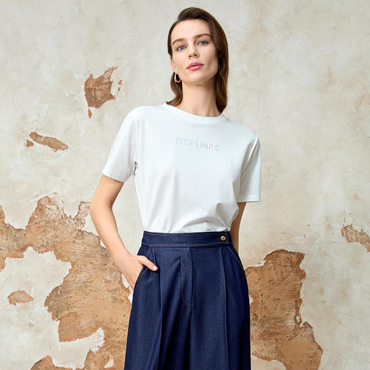 EITIE爱特爱极简印花舒适百搭通勤显瘦T恤上衣春季新款8102802 商品图2