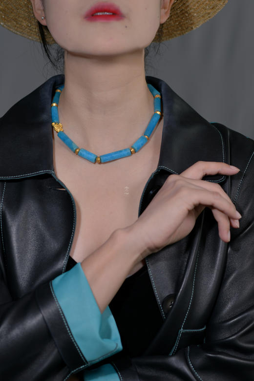 明代天河石24k金錾刻瑞兽老金珠项链 商品图3