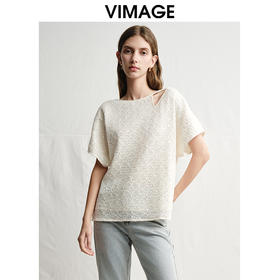 VIMAGE纬漫纪设计感镂空修身显瘦白色T恤小上衣2025春季新款V2302901