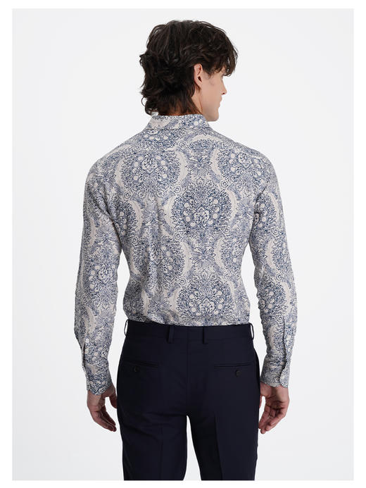 callisto山海系列蓝色棉混纺休闲长袖衬衫 商品图4