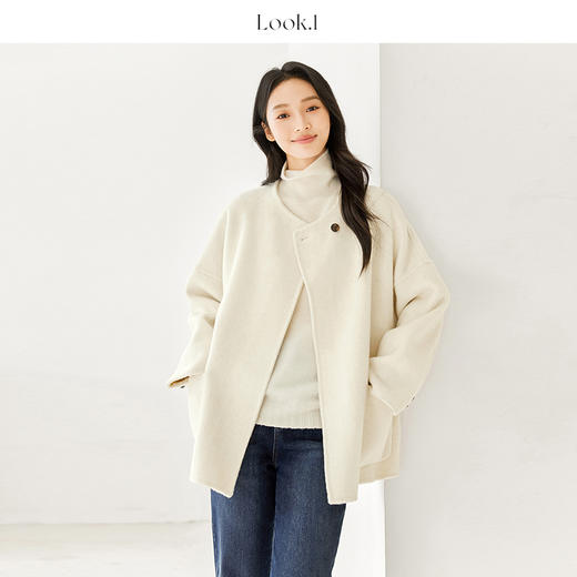 IC 秋冬气质通勤围巾领双面呢大衣 女新款高级设计感宽松呢外套 商品图2