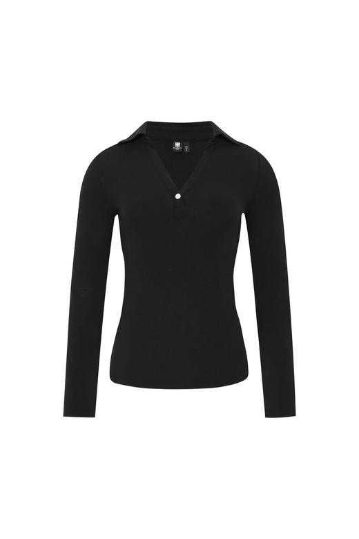 oneup苎麻V领翻领修身长袖Polo 商品图7